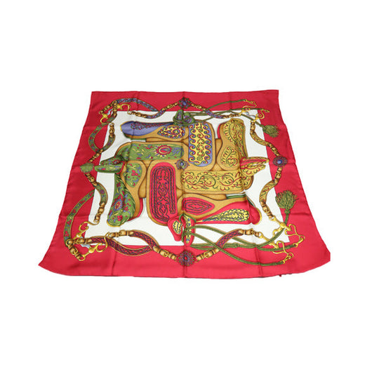 HERMES scarf silk Red Carre90 scarf Festival Women Used Authentic