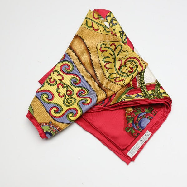HERMES scarf silk Red Carre90 scarf Festival Women Used Authentic