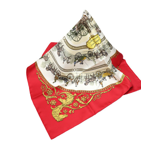 HERMES scarf silk Red Carre90 promenade LA PROMENADE DE LONGCHAMPS Women Used Authentic
