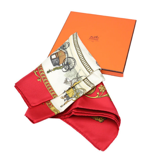 HERMES scarf silk Red Carre90 promenade LA PROMENADE DE LONGCHAMPS Women Used Authentic