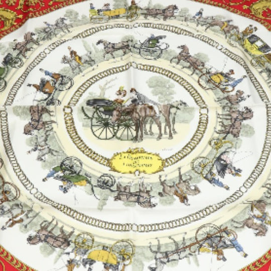 HERMES scarf silk Red Carre90 promenade LA PROMENADE DE LONGCHAMPS Women Used Authentic