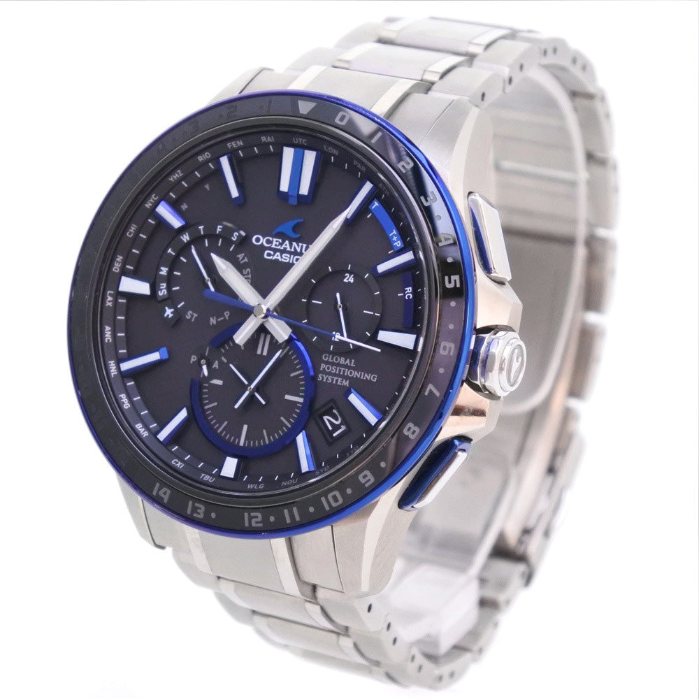 CASIO Watches Solar Powered Radio Watch OCW-G1200-1AJF titanium blue GPS Oceanus black dial mens Used Authentic