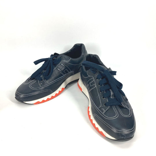 HERMES sneakers leather Navy H logo 43
