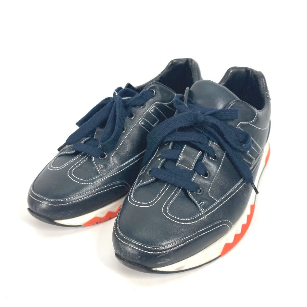HERMES sneakers leather Navy H logo 43
