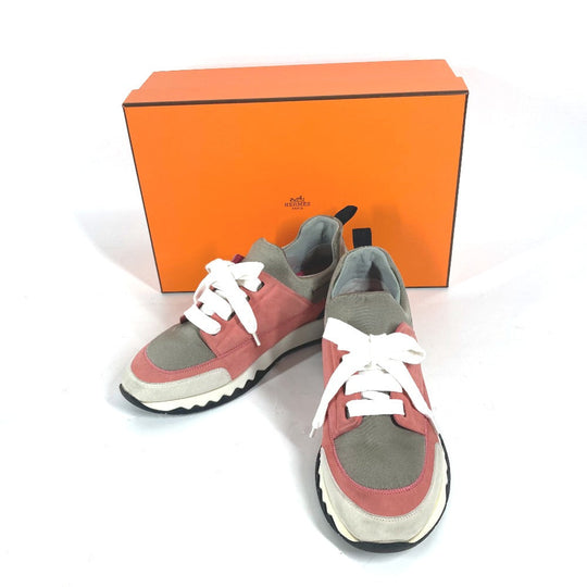 HERMES sneakers suede pink Stadium Women 35.5 Used Authentic