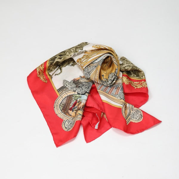 HERMES scarf ƒJƒŒ90 silk Red FREDERIC-…  Carre90 Women Used Authentic