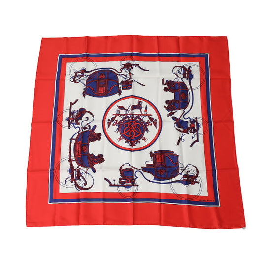 HERMES scarf silk Red Carre90 scarf Carriage Women Used Authentic