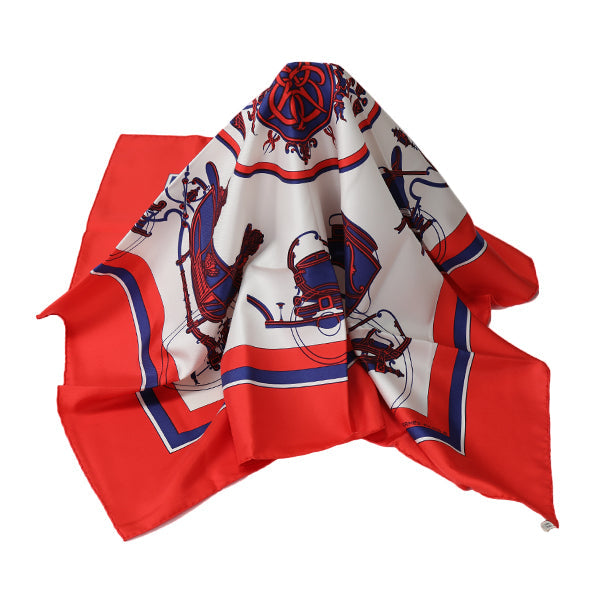 HERMES scarf silk Red Carre90 scarf Carriage Women Used Authentic