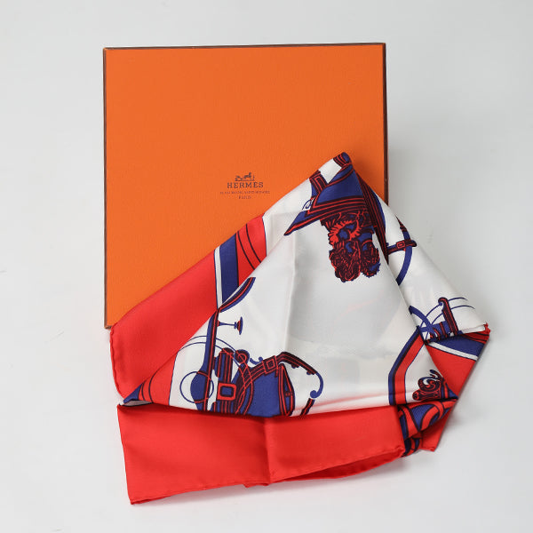 HERMES scarf silk Red Carre90 scarf Carriage Women Used Authentic