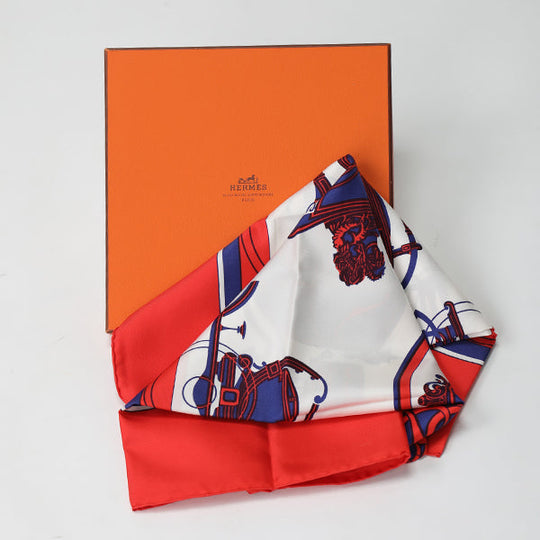 HERMES scarf silk Red Carre90 scarf Carriage Women Used Authentic