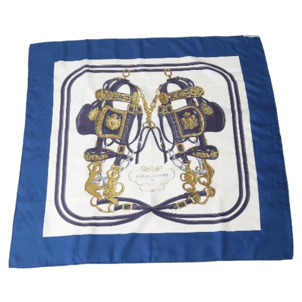 HERMES scarf silk blue 100% silk BRIDES de GALA Carre90 Women Used Authentic