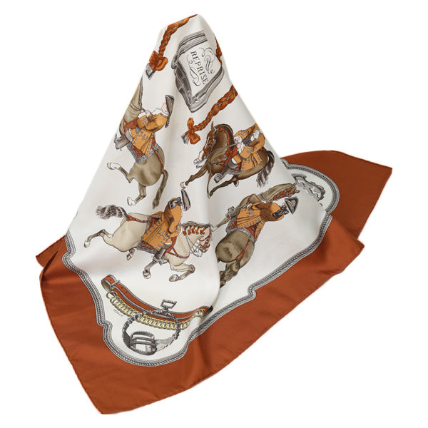 HERMES scarf silk Brown Equestrian REPRISE scarf Carre90 Women Used Authentic