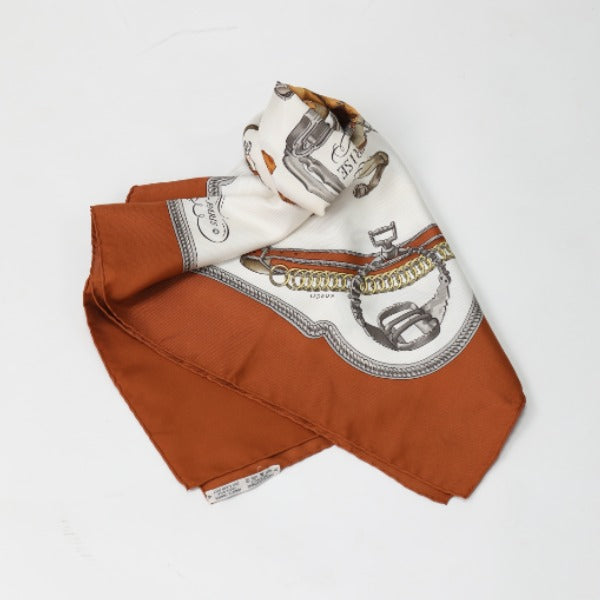 HERMES scarf silk Brown Equestrian REPRISE scarf Carre90 Women Used Authentic