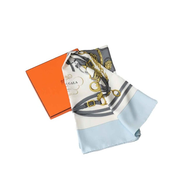 HERMES scarf silk light blue scarf Carre90 silk Women Used Authentic