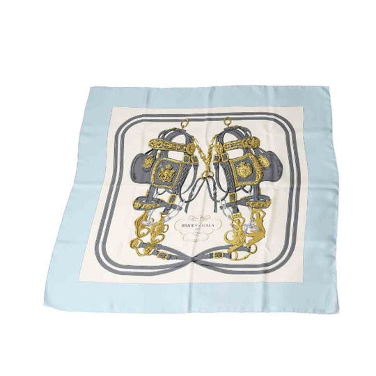HERMES scarf silk light blue scarf Carre90 silk Women Used Authentic