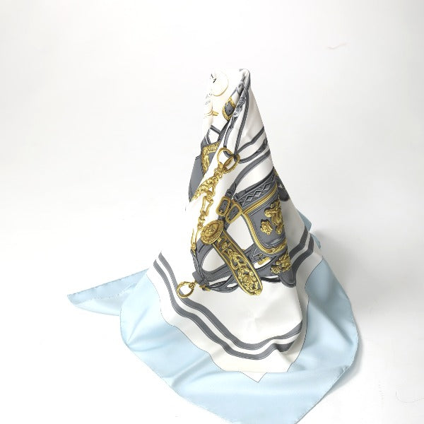 HERMES scarf silk light blue scarf Carre90 silk Women Used Authentic