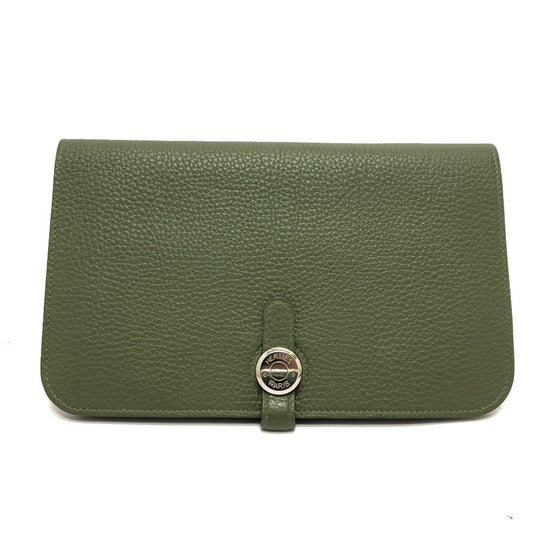 HERMES Long Wallet Purse Togo green Dogon GM Women Used Authentic