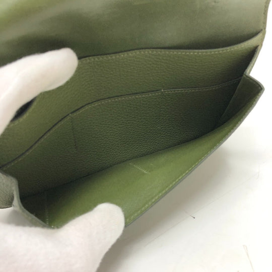 HERMES Long Wallet Purse Togo green Dogon GM Women Used Authentic
