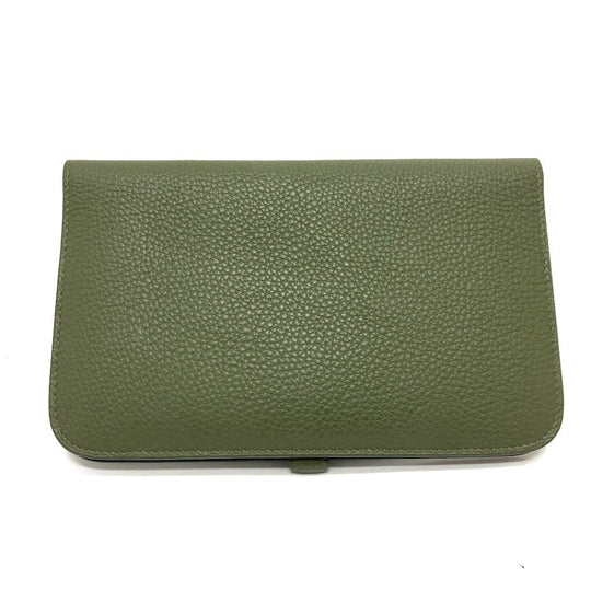 HERMES Long Wallet Purse Togo green Dogon GM Women Used Authentic