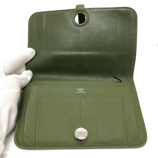 HERMES Long Wallet Purse Togo green Dogon GM Women Used Authentic