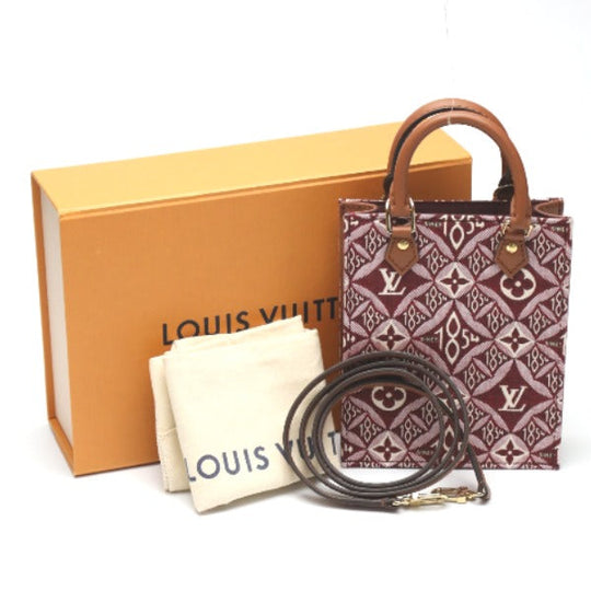 LOUIS VUITTON Shoulder Bag M69846 leather Red Petit Sac Plat Jacquard leather Monogram Women Used Authentic