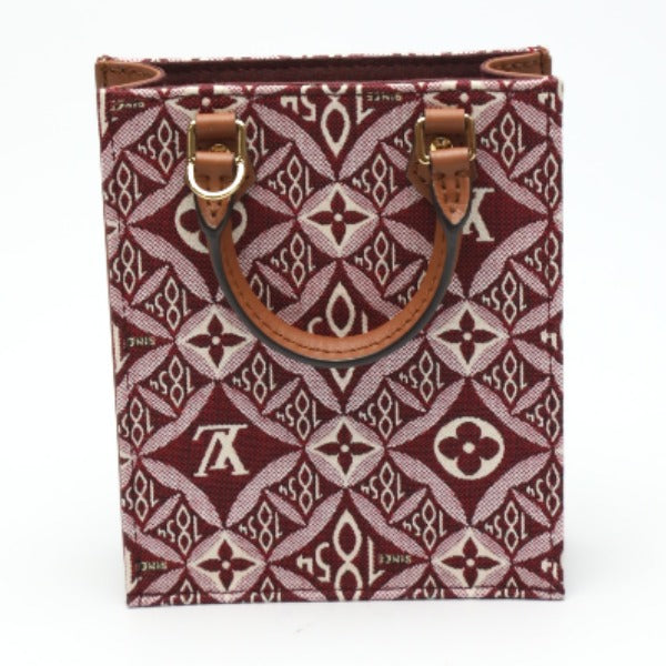 LOUIS VUITTON Shoulder Bag M69846 leather Red Petit Sac Plat Jacquard leather Monogram Women Used Authentic