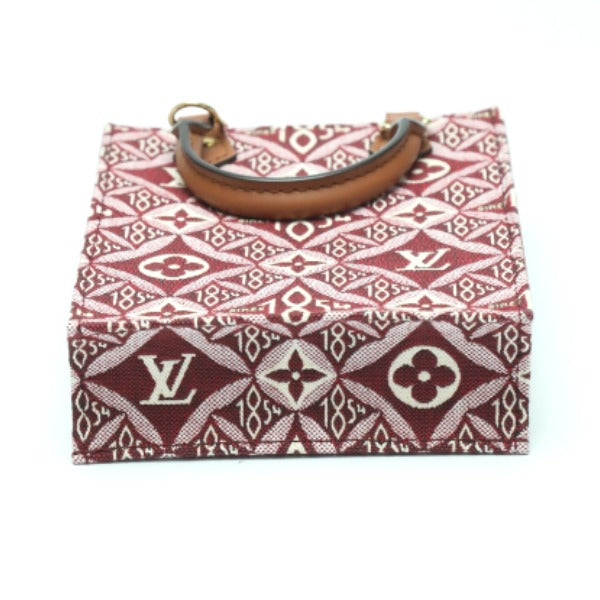 LOUIS VUITTON Shoulder Bag M69846 leather Red Petit Sac Plat Jacquard leather Monogram Women Used Authentic