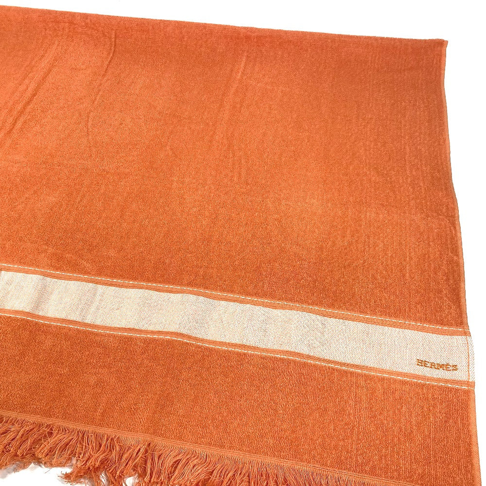 HERMES towel cotton Orange Bath towel Interior Throw Blanket Yachting logo Women Used Authentic