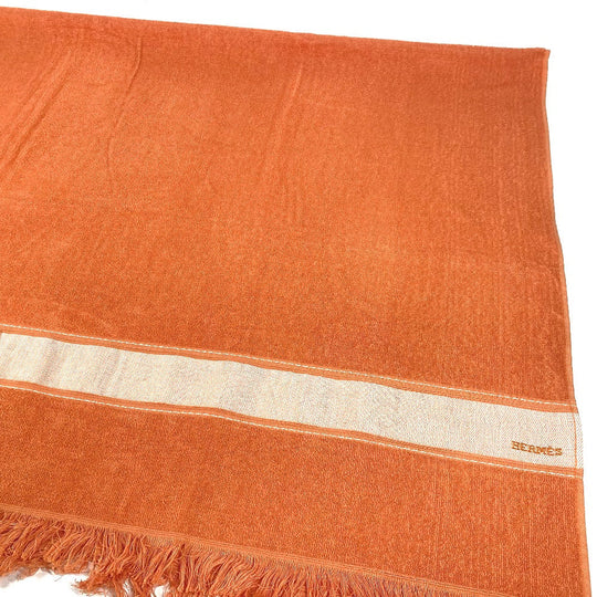 HERMES towel cotton Orange Bath towel Interior Throw Blanket Yachting logo Women Used Authentic