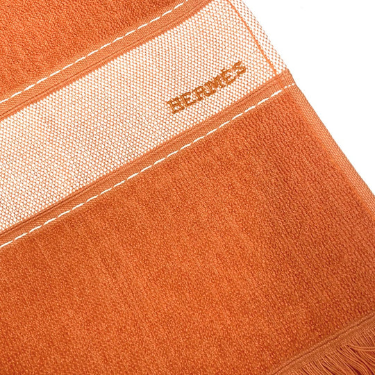HERMES towel cotton Orange Bath towel Interior Throw Blanket Yachting logo Women Used Authentic