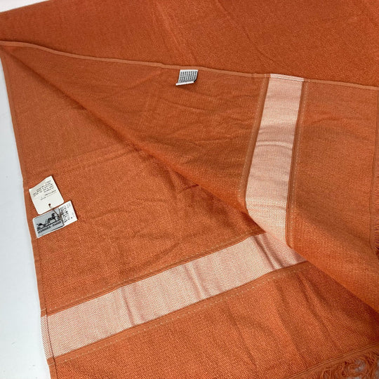 HERMES towel cotton Orange Bath towel Interior Throw Blanket Yachting logo Women Used Authentic