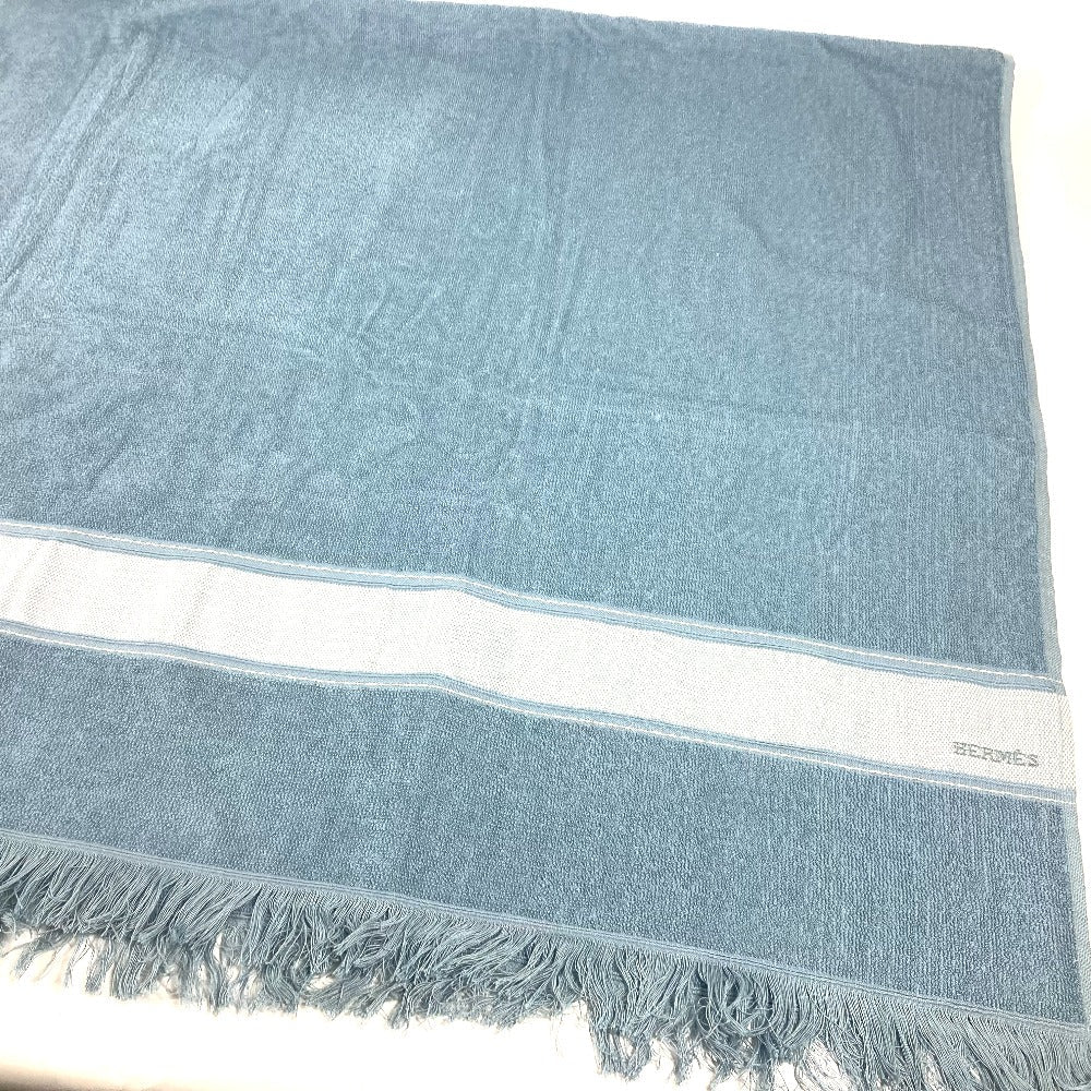 HERMES towel cotton blue Bath towel Interior Throw Blanket Yachting beach towel logo Women Used Authentic