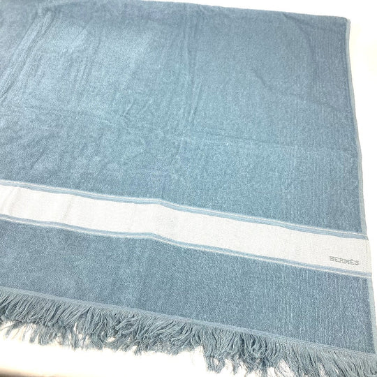 HERMES towel cotton blue Bath towel Interior Throw Blanket Yachting beach towel logo Women Used Authentic