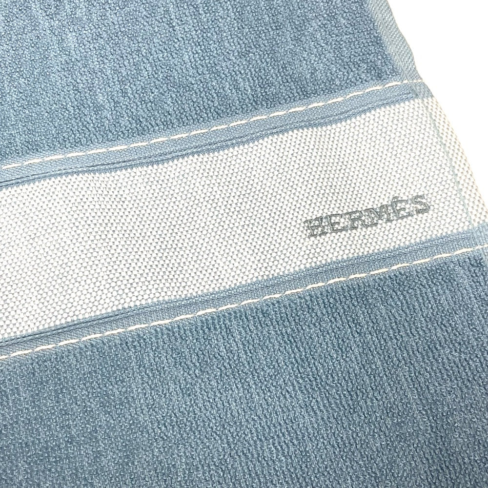 HERMES towel cotton blue Bath towel Interior Throw Blanket Yachting beach towel logo Women Used Authentic