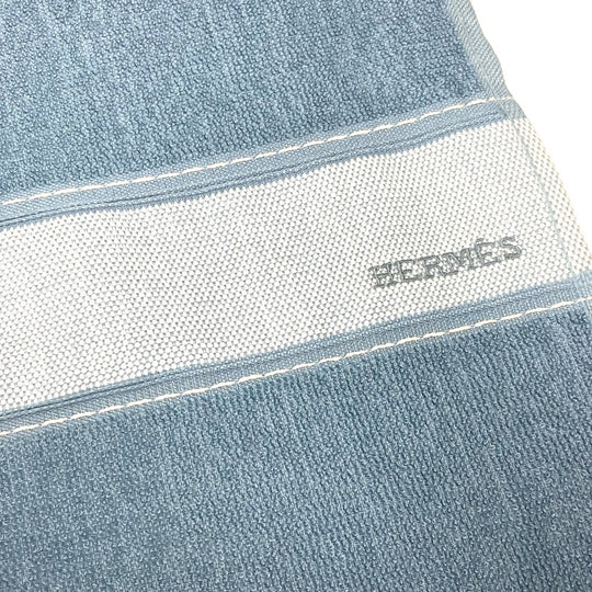 HERMES towel cotton blue Bath towel Interior Throw Blanket Yachting beach towel logo Women Used Authentic