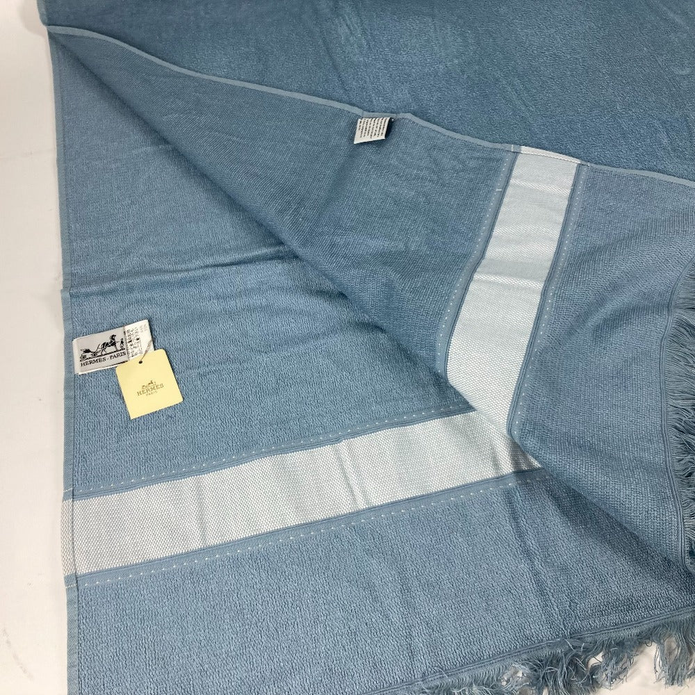 HERMES towel cotton blue Bath towel Interior Throw Blanket Yachting beach towel logo Women Used Authentic