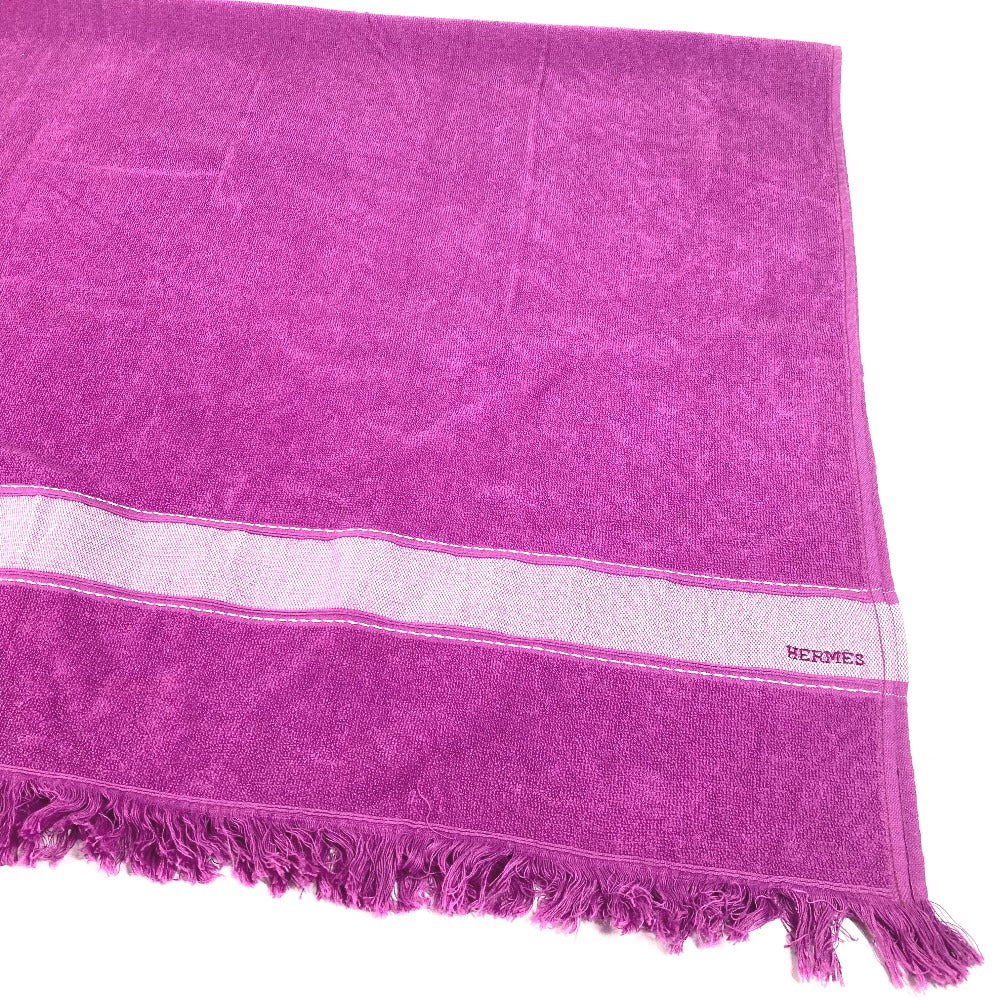HERMES towel cotton purple Bath towel Interior Throw Blanket Yachting beach towel logo Women Used Authentic