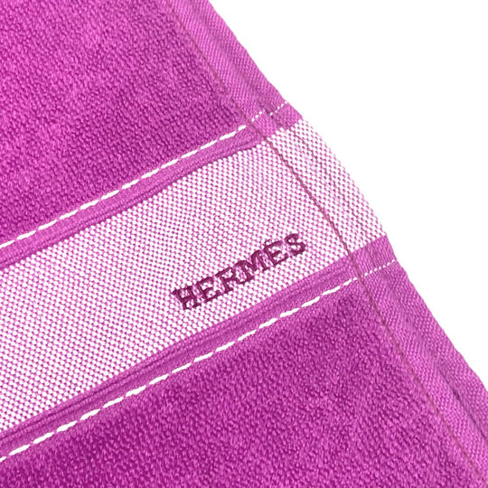HERMES towel cotton purple Bath towel Interior Throw Blanket Yachting beach towel logo Women Used Authentic