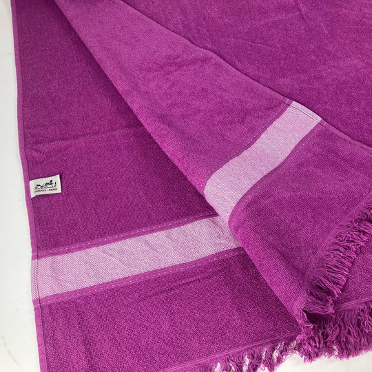 HERMES towel cotton purple Bath towel Interior Throw Blanket Yachting beach towel logo Women Used Authentic