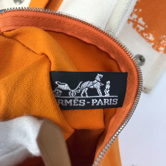 HERMES Tote Bag canvas Orange Handbag Bora Bora PM Cheval Spries Women Used Authentic