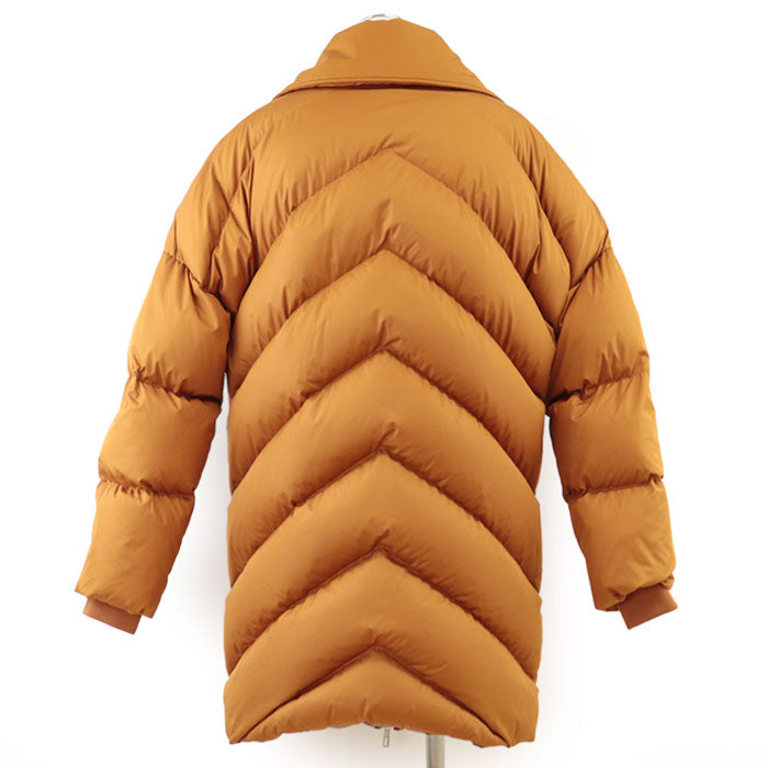 HERMES Down jacket [Outer material] 100% polyester; [Lining] 98% polyester, 2% polyurethane; [Filling] 90% down, 10% feather; [Knitted part] 80% virgin wool Orange Women 36 Used Authentic