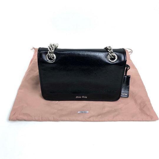 MIUMIU Shoulder Bag 5BD015 Calf leather black 2WAY shoulder crossbody Women Used Authentic