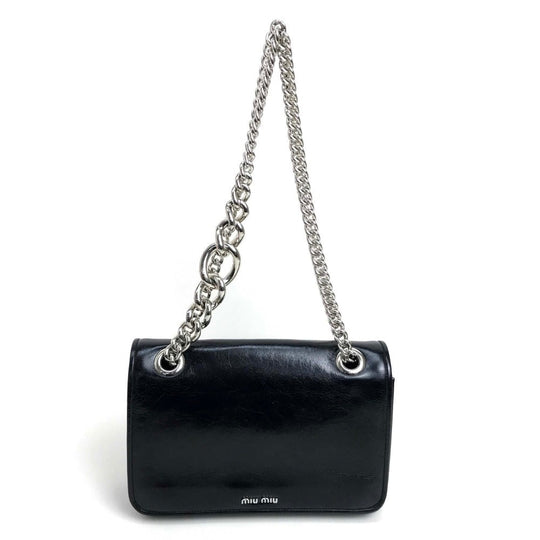 MIUMIU Shoulder Bag 5BD015 Calf leather black 2WAY shoulder crossbody Women Used Authentic