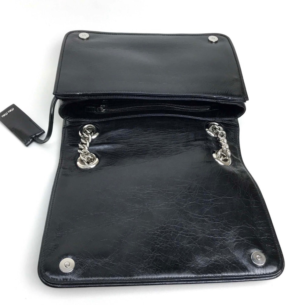 MIUMIU Shoulder Bag 5BD015 Calf leather black 2WAY shoulder crossbody Women Used Authentic