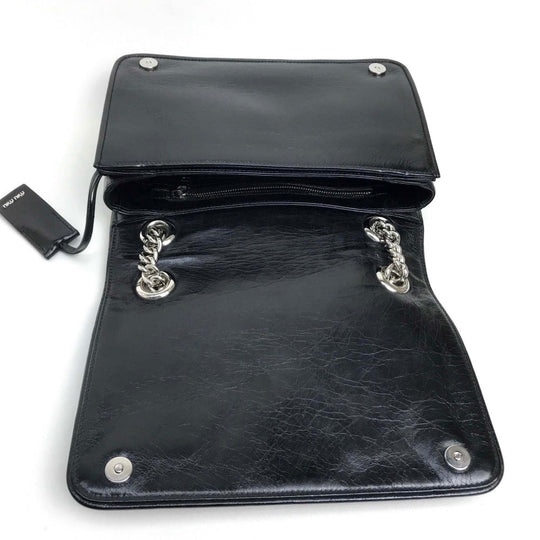 MIUMIU Shoulder Bag 5BD015 Calf leather black 2WAY shoulder crossbody Women Used Authentic