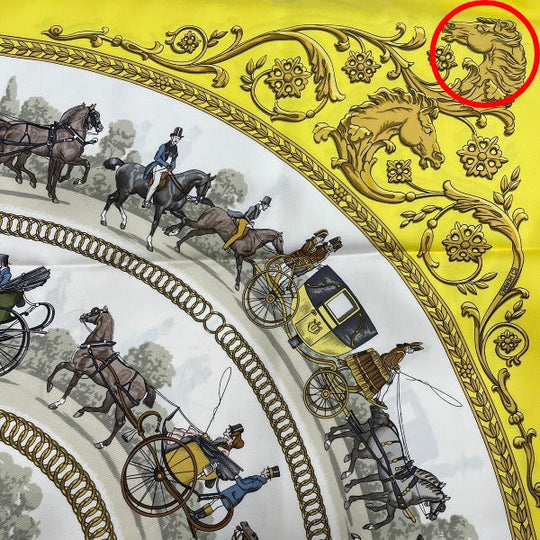 HERMES scarf silk yellow SPRINGS scarf Carre90 Women Used Authentic