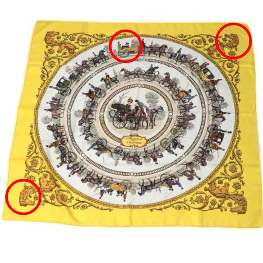 HERMES scarf silk yellow SPRINGS scarf Carre90 Women Used Authentic