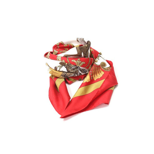 HERMES scarf silk Red Carre90 Cheval Jurc Turkish horse Women Used Authentic
