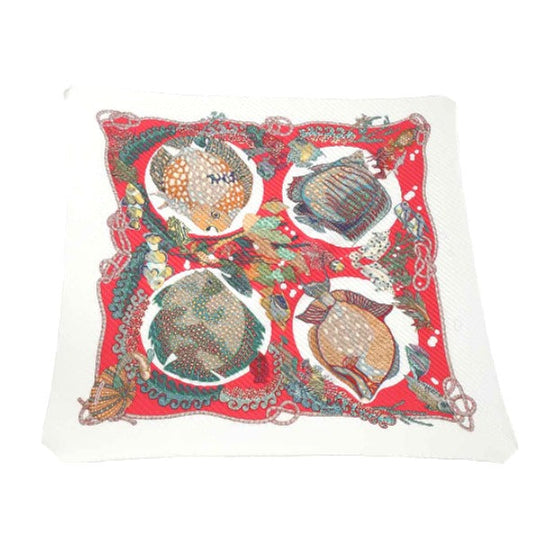 HERMES scarf silk Red x white Pleated scarf PleatedCarre Fish pattern Women Used Authentic