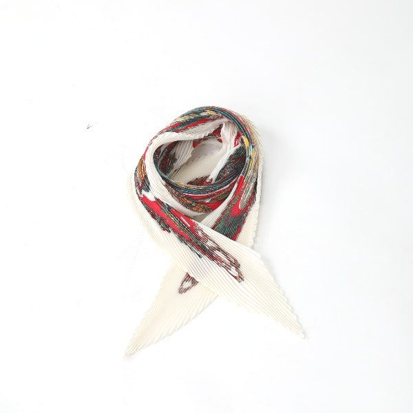 HERMES scarf silk Red x white Pleated scarf PleatedCarre Fish pattern Women Used Authentic